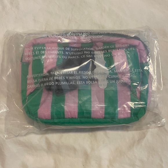 NWT BAGGU Awning Stripe Puffy Fanny Pack Pink Green - Picture 5 of 6